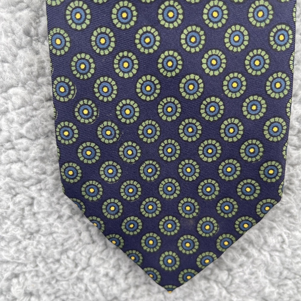 Brooks Brothers Makers Silk Necktie Tie Blue Flowers Green Yellow Mens Vintage